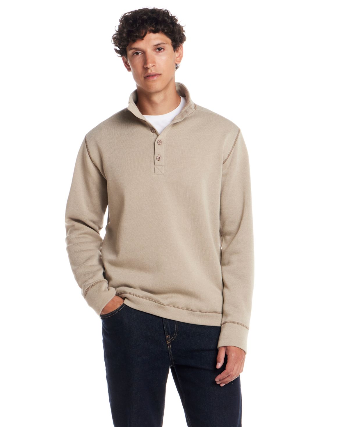 Мужской флисовый свитер с имитацией шеи на четверти пуговицы