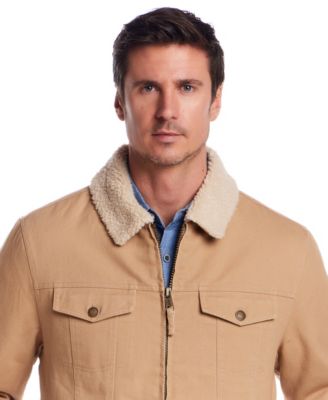 Men's Long Sleeve Zip Front Sherpa Collar Trucker Jacket