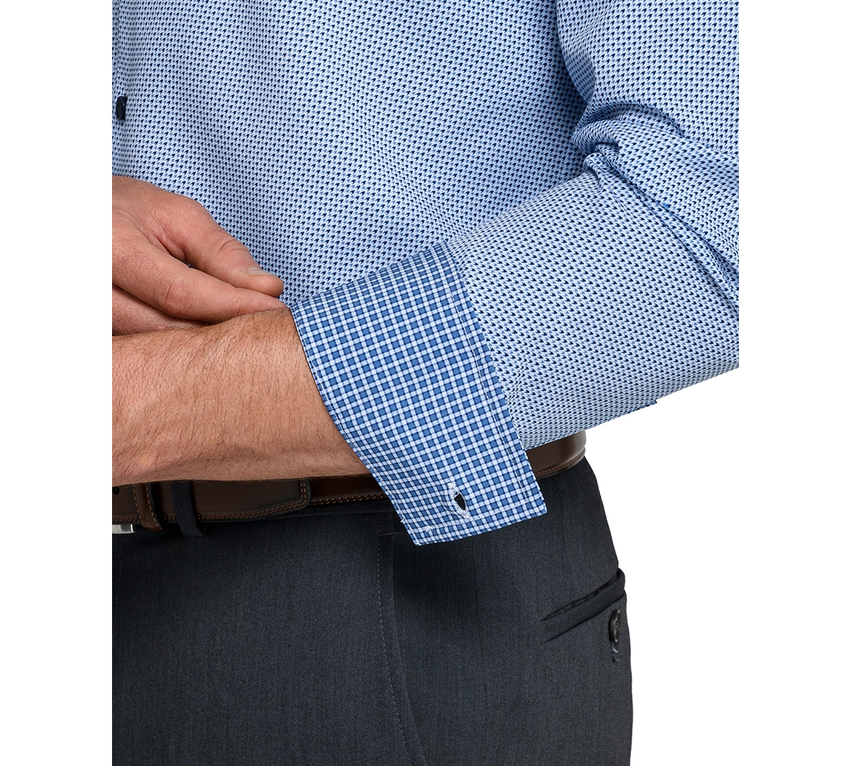 Construct Men's Spread Collar Plaid Dress Shirt In Blue