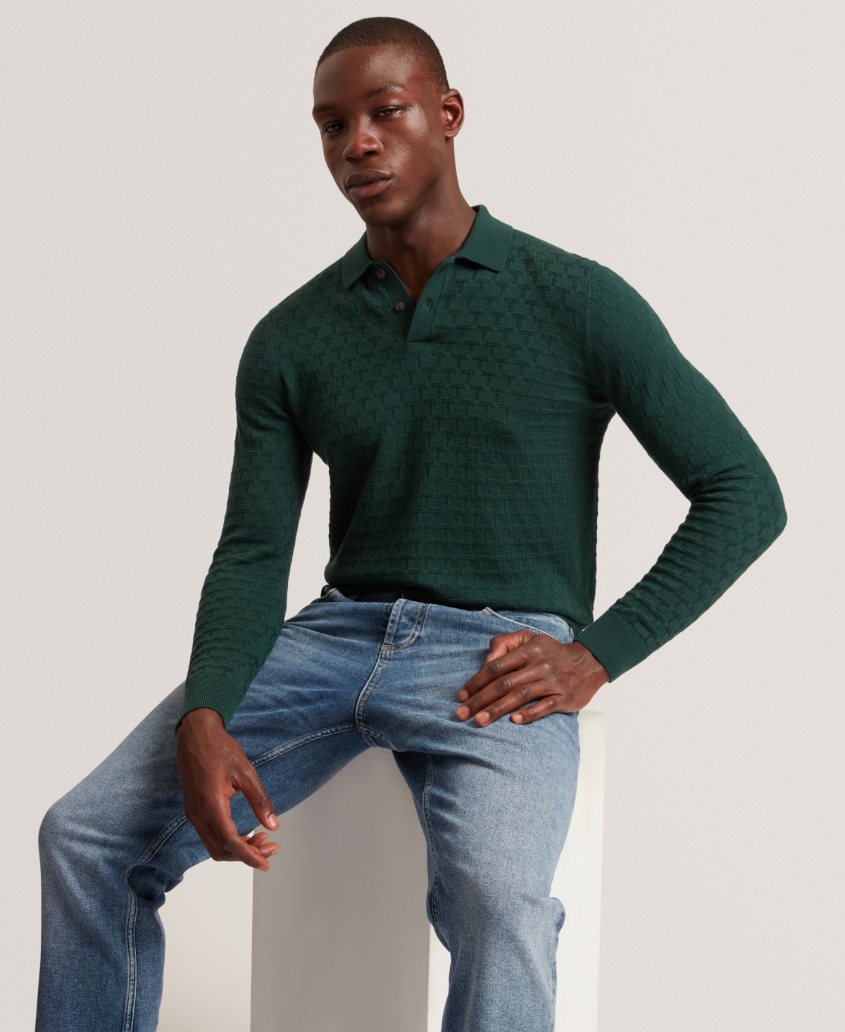 Ted Baker Men's Gaten T Stitch Long Sleeve Polo Shirt