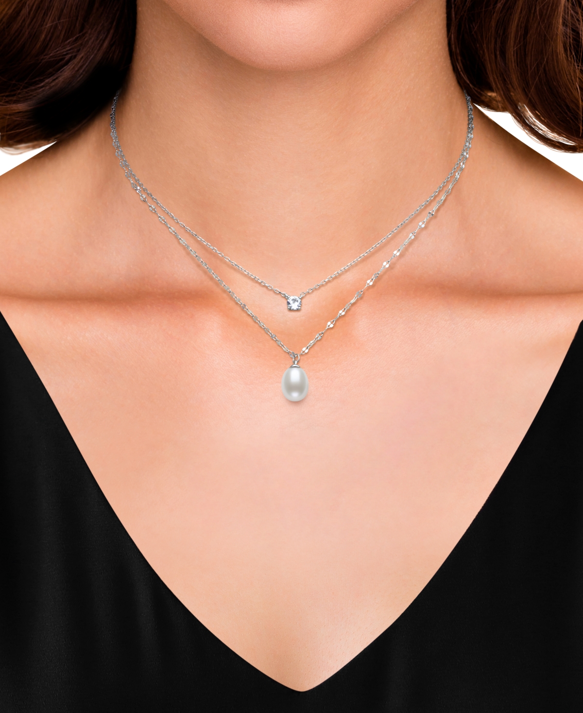 Belle De Mer Cultured Freshwater White Drop Pearl (8-9mm) And Lab Created Sapphire Necklace In Sterling Silver In White