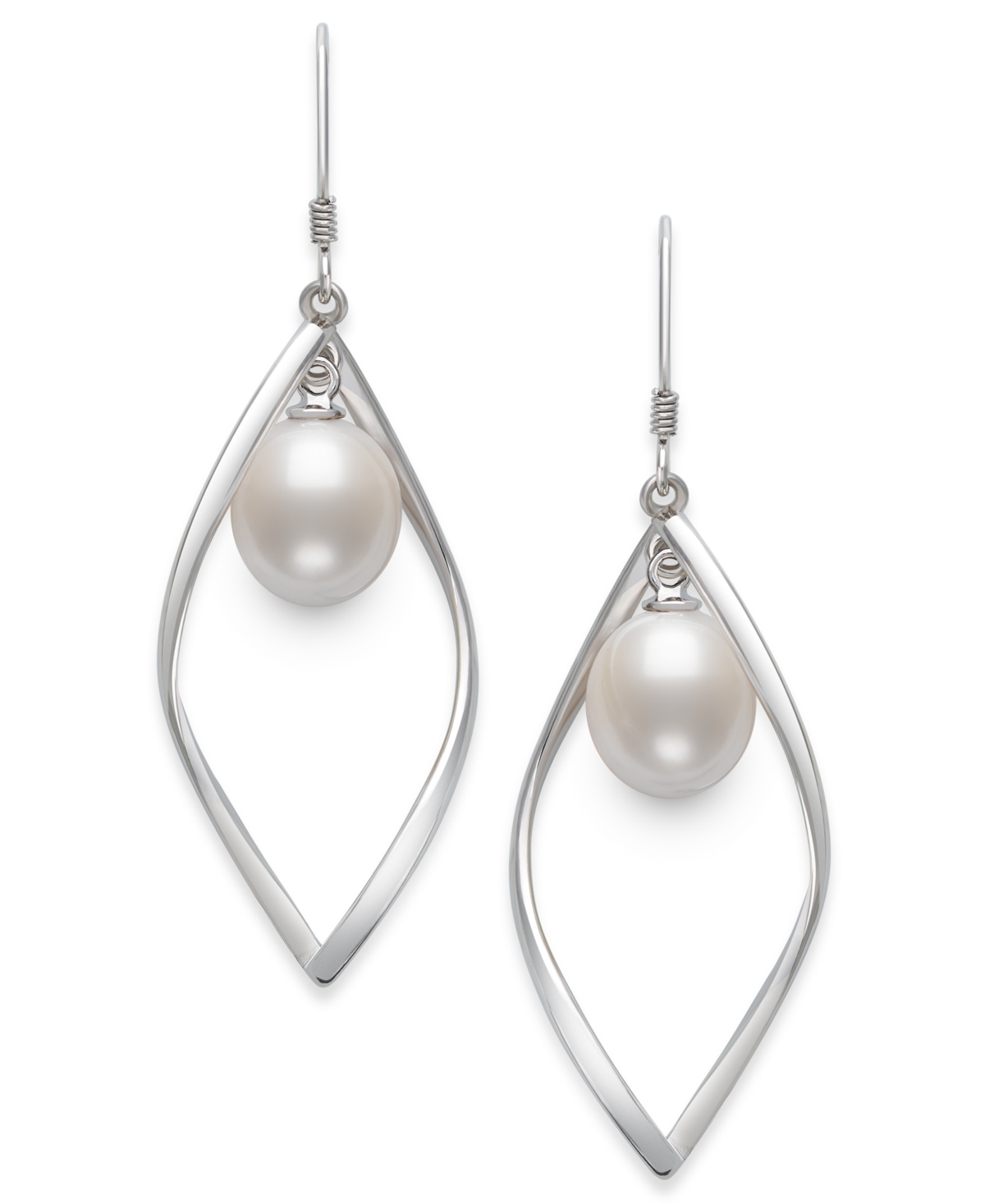 Belle De Mer Cultured Freshwater White Drop Pearl (8-9mm) Earrings In Sterling Silver In White