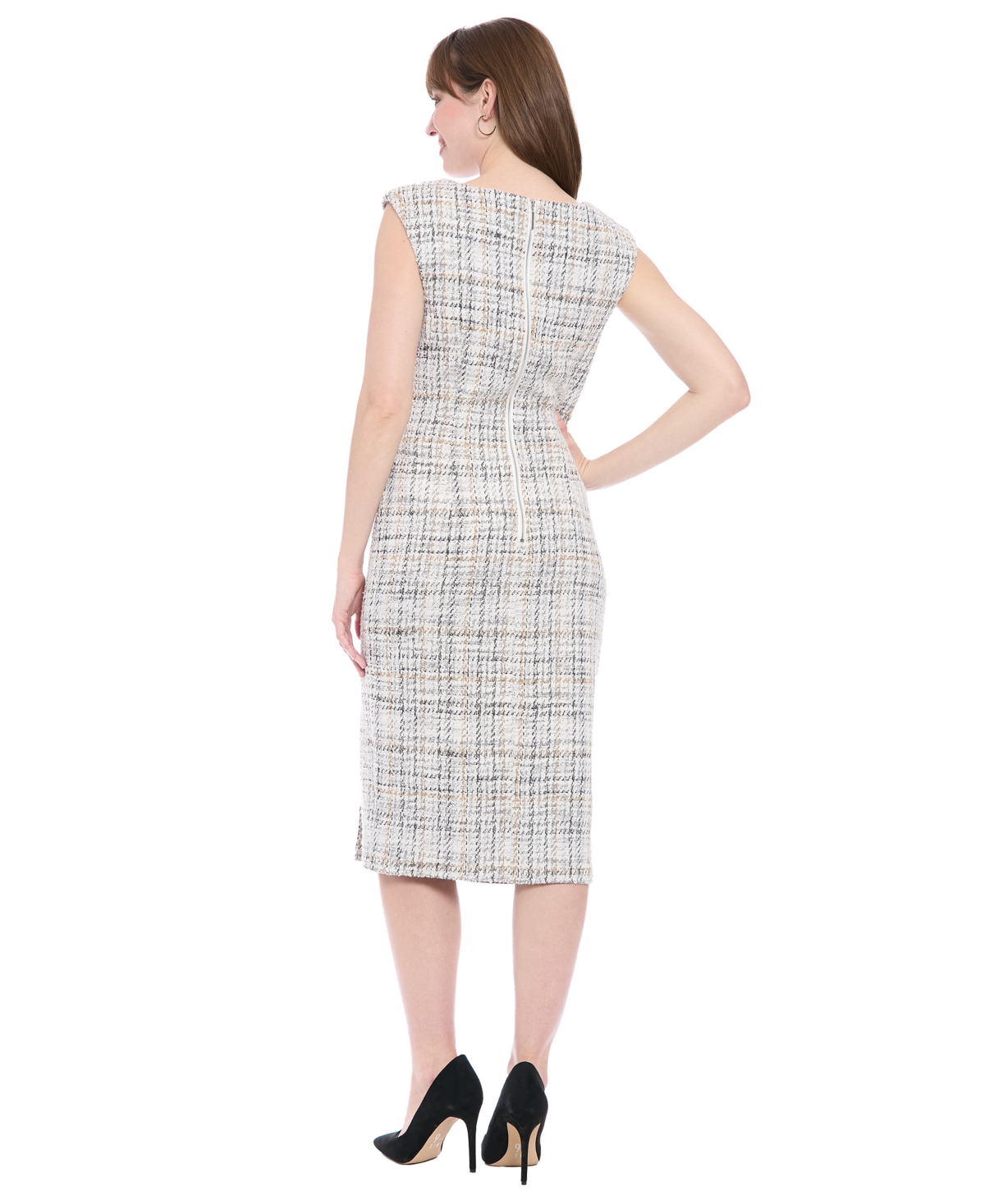 London Times Petite Sleeveless Midi Dress In Gray