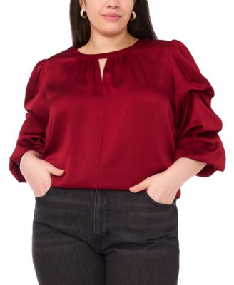 Vince Camuto - Plus Size Crewneck Keyhole Bubble Sleeve Blouse