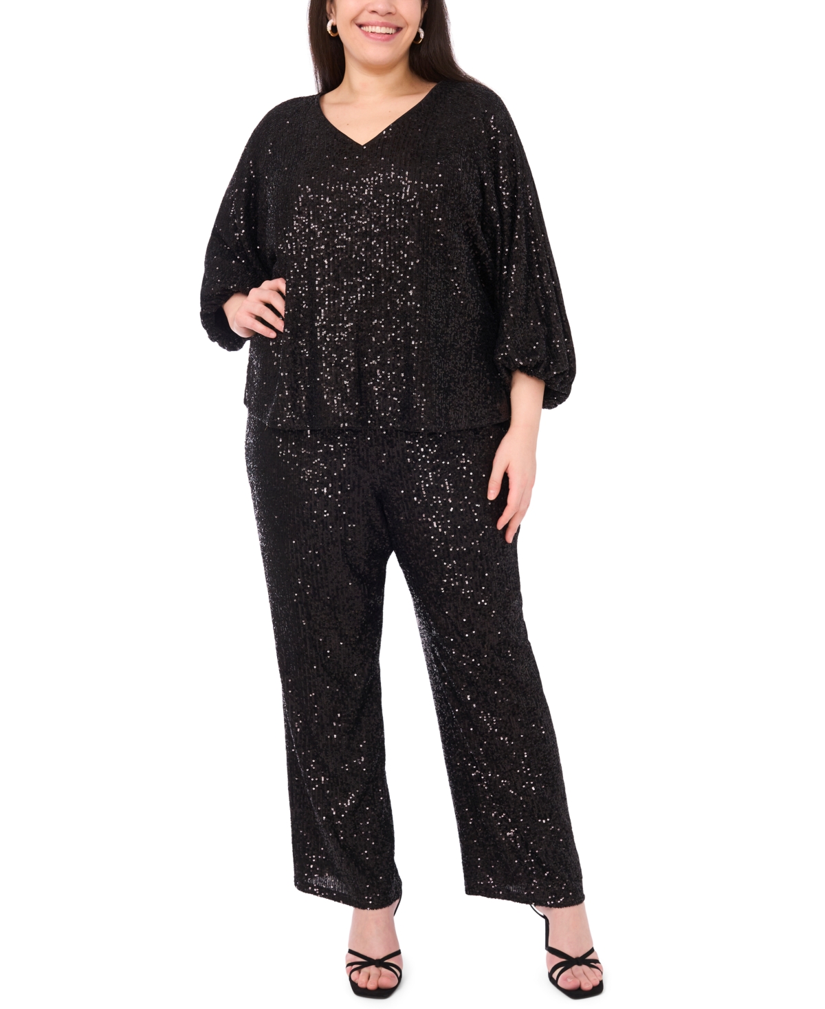 Vince Camuto Plus Size Drape Neck 3/4-sleeve Top In Black