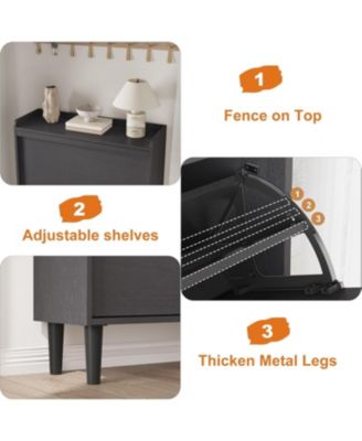 Shoe Cabinet with 2 Flip Drawers, Wooden Shoe Organizer with Adjustable Shelf, Shoe Storage for Entryway, Hidden Shoe Cabinet for Hallway, Living Room, Black