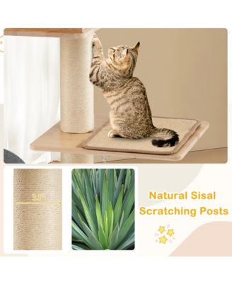 Wood Cat Tree w/Dual Cat Condos Sturdy Metal Tubes Frame Sisal Scratching Posts