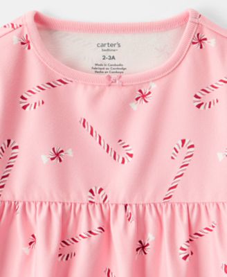 Girls' Candy Cane Print Long-Sleeve Night Gown, 2-Piece Set