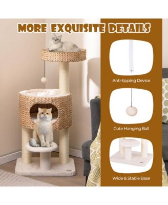 Modern Cat Tree w/Top Perch Cattail Fluff Condo Cozy Nest Sisal Scratching Posts