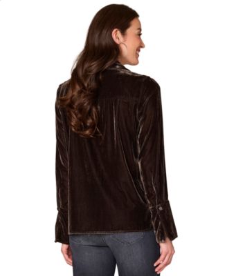 Petite Velvet Button-Front Top
