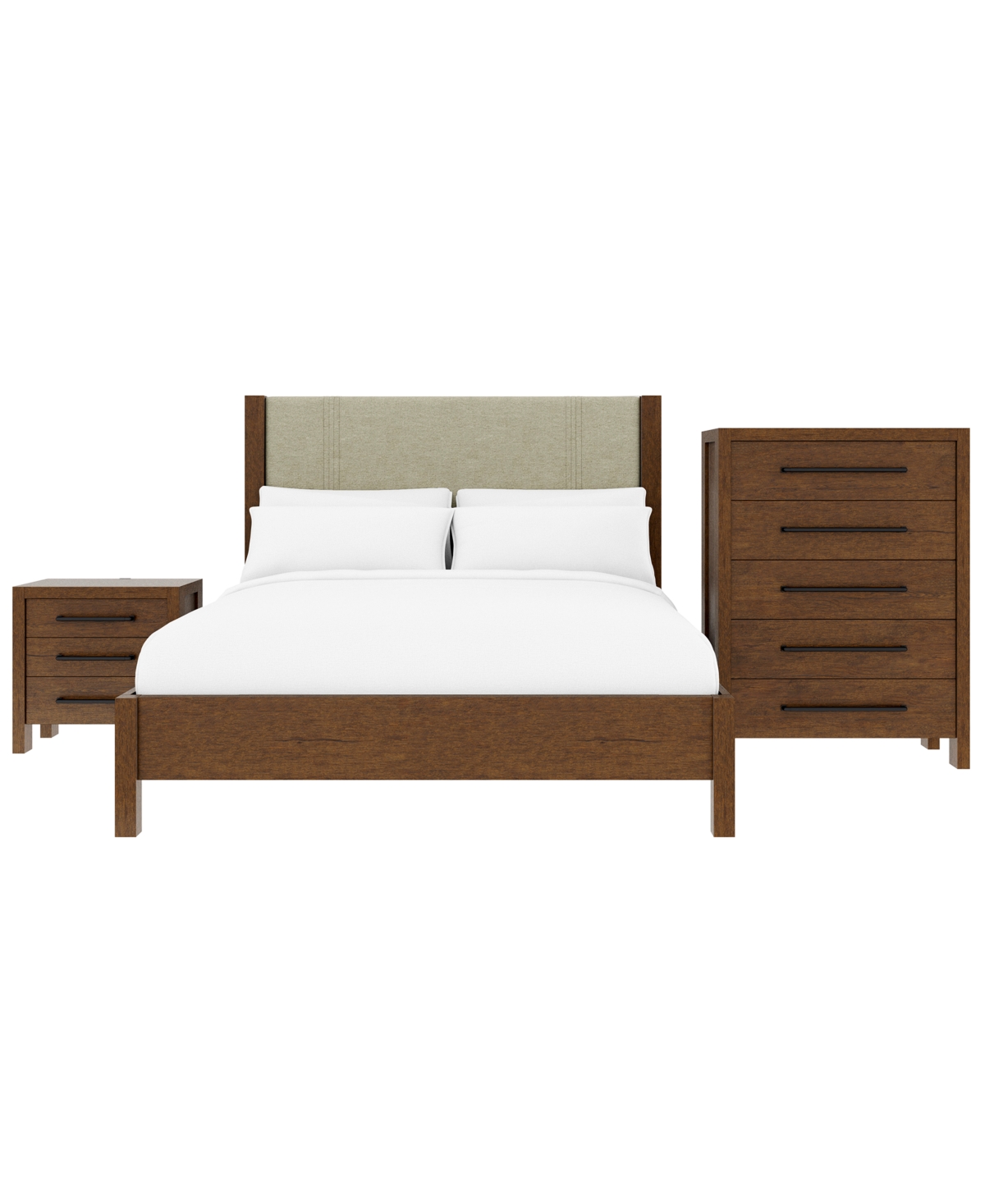 Macy's Furniture Davie Cracked Oak Wood 3-pc. Queen Upholstered Set