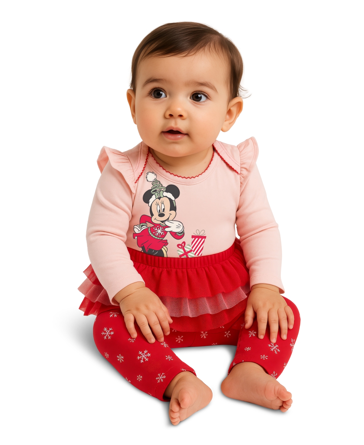 Disney Baby Girls 2-piece Minnie Mouse Holiday Bodysuit And Skegging Set In Red