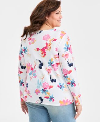 Plus Size Scoop-Neck Long-Sleeve Knit Top, Macy's Exclusive