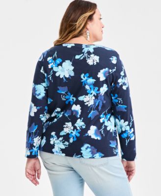 Plus Size Scoop-Neck Long-Sleeve Knit Top, Macy's Exclusive