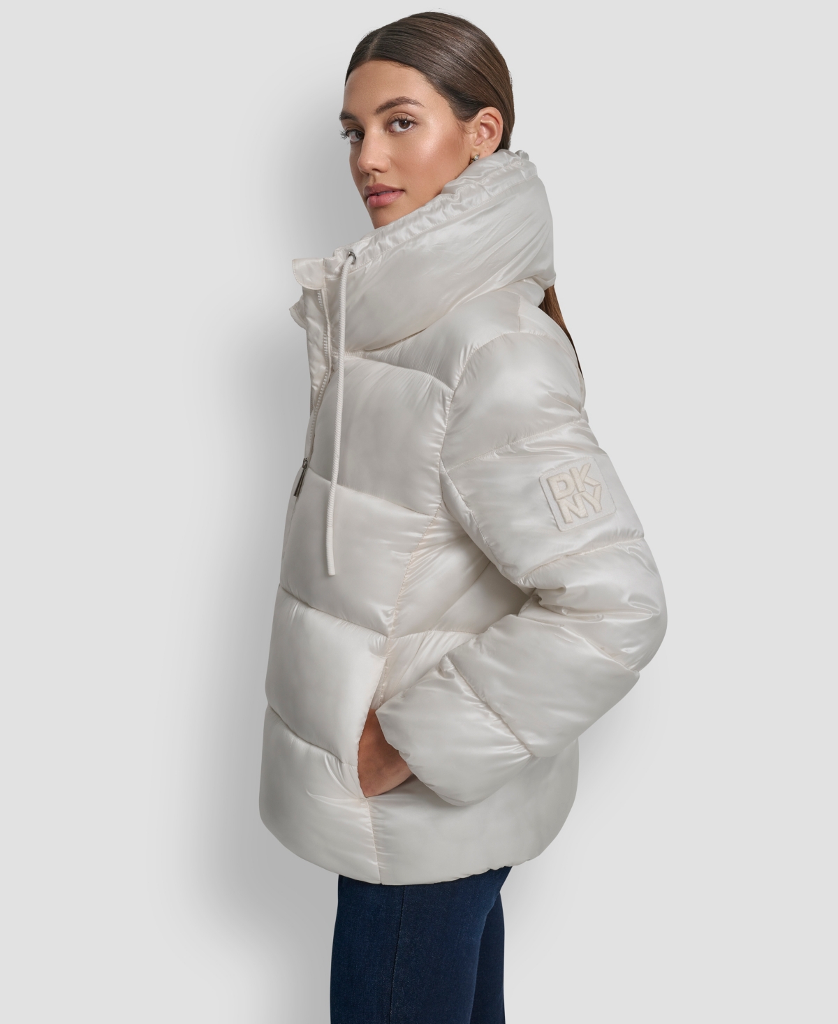 Dkny Jeans Women's Long Sleeve Quilted Puffer Jacket