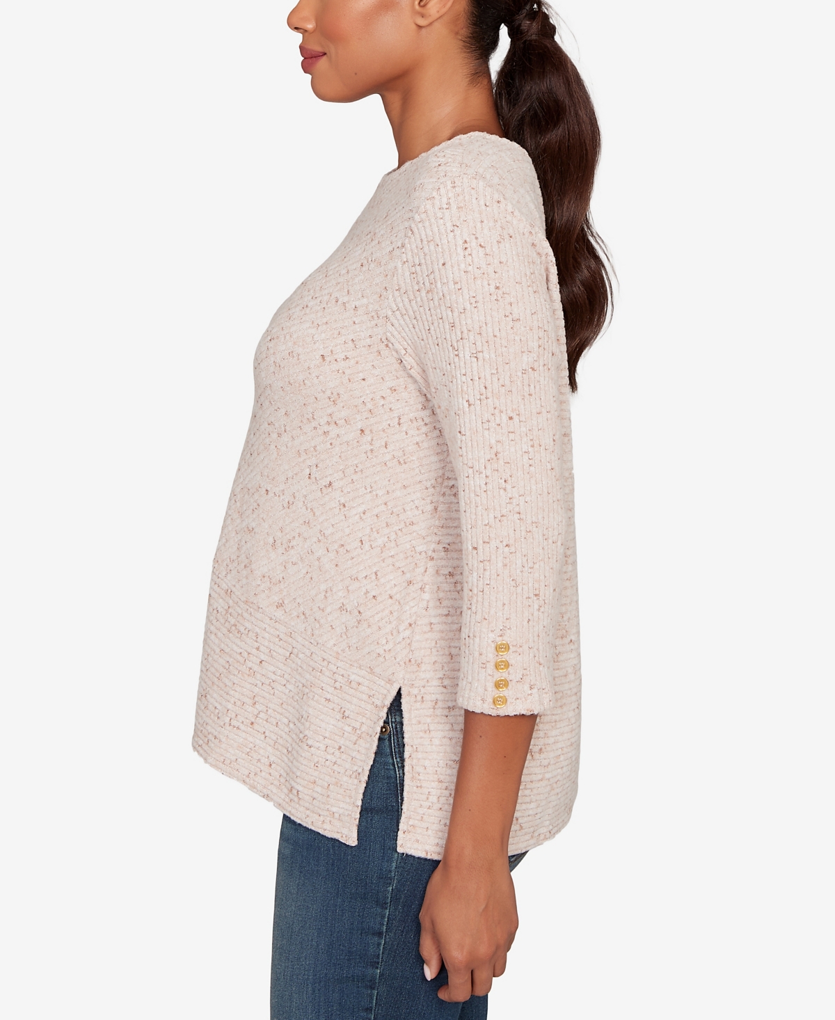 Ruby Rd. Petite Speckled Heather Rib Knit Top In Multi