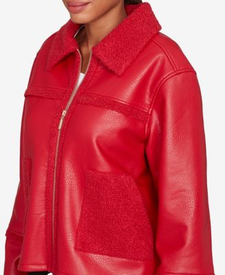 Petite Shearling Zip Front Jacket