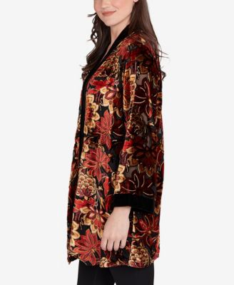 Petite Printed Velvet Burnout Open Cardigan Sweater