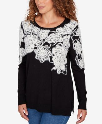 Petite Floral Placement Eyelash Sweater