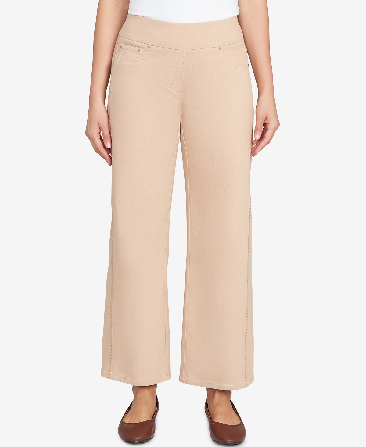 Ruby Rd. Petite Embroidered Stretch Pull-on Pants In Nude