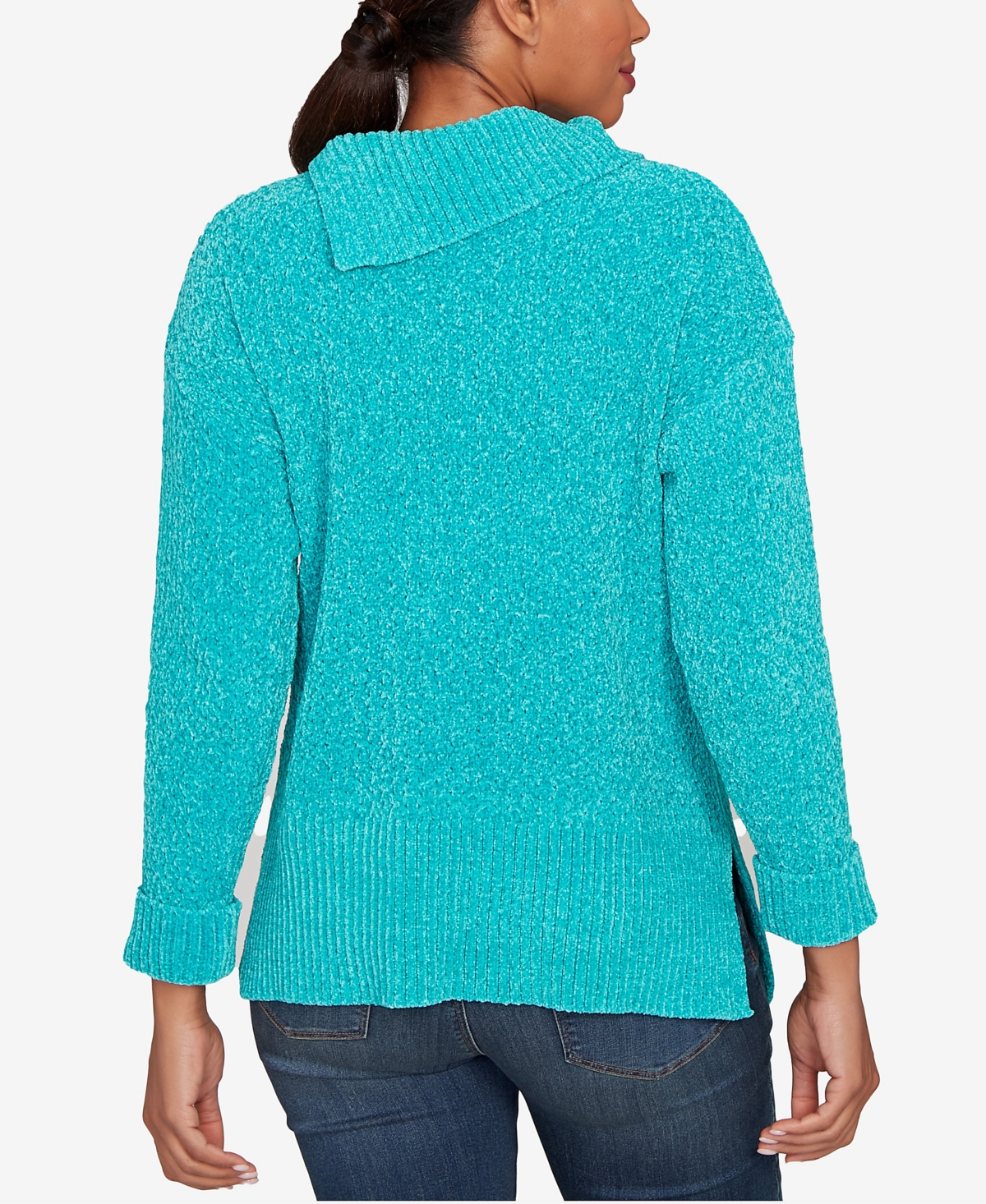 Ruby Rd. Petite Split Cowl Chenille Pullover Sweater In Blue