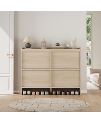 Shoe Cabinet with 4 Flip Drawers, Wooden Shoe Organizer Cabinet with Adjustable Shelf, Shoe Storage for Entryway, Hidden Shoe Cabinet for Hallway, Living Room, Natural Oak