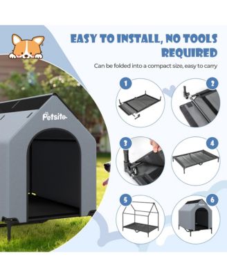 43'' Elevated Dog House for Small Breeds Large Pet House w/ Ventilated Windows
