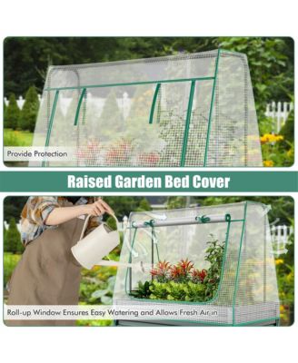 Raised Garden Bed w/ Cover & Legs Roll-up Window Climbing Trellis Drainage Holes