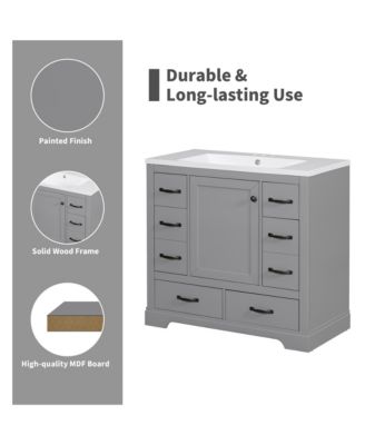 Bathroom Vanity Cabinet Base Only Six Drawers Adjustable Shelf Grey