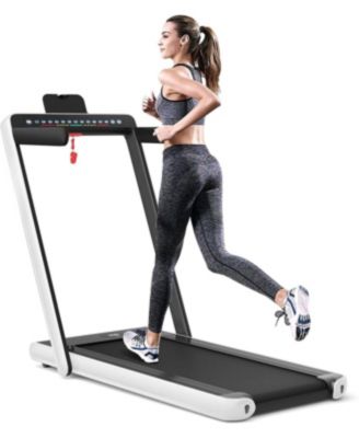 2-in-1 Electric Motorized Health and Fitness Folding Treadmill with Dual Display and Speaker-White
