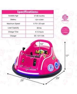 12V Electric Ride On Car with Remote Control and Flashing LED Lights-Pink