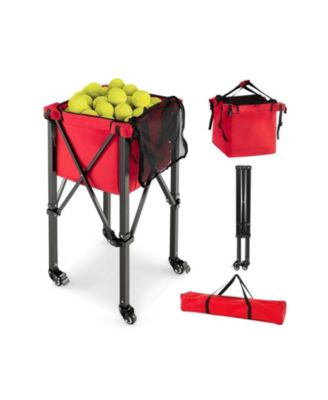 Lightweight Foldable Tennis Ball Teaching Cart with Wheels and Removable Bag-Red