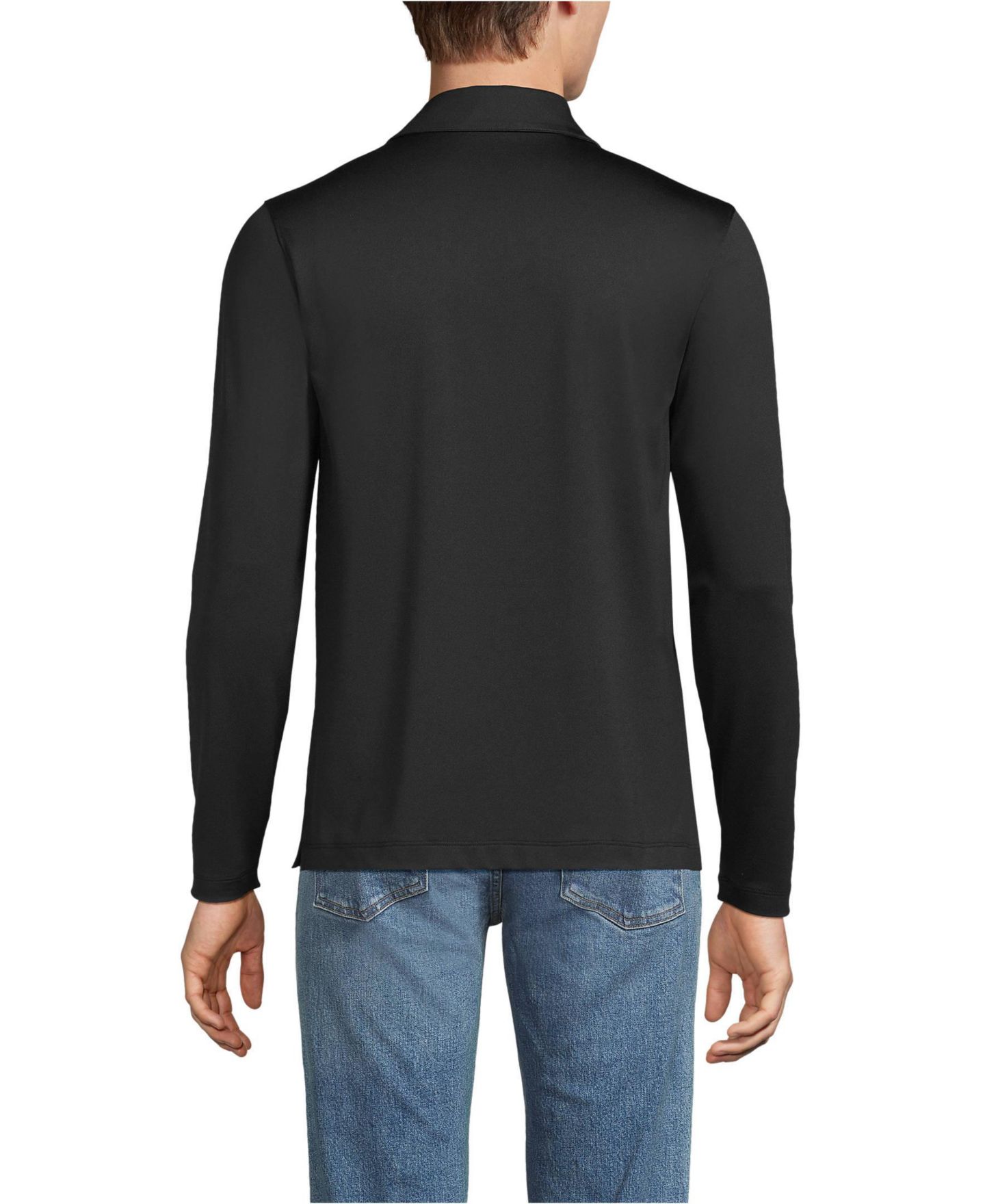 Мужское поло Lands' End Rapid Dry Long Sleeve Modern Fit Polo, цвет: Чёрный — фото 4