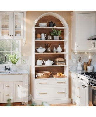 76.8" Tall Arched Kitchen Pantry, 5-Tier Pantry Cabinet with Storage Drawer, Freestanding Wooden Pantry Organizer