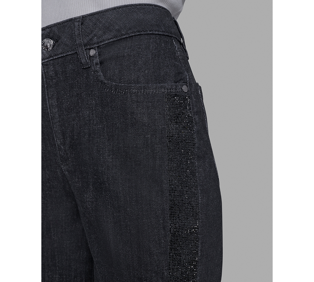 Karl Lagerfeld Petite Rhinestone Denim Jeans In Black