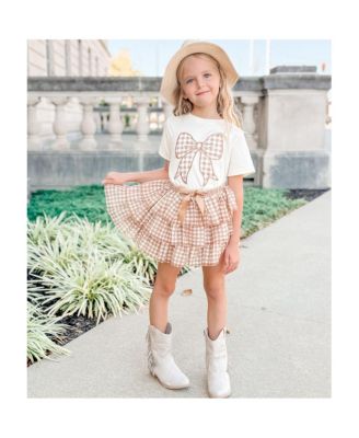 Big Girls Gingham Bow Patch Short Sleeve T-Shirt