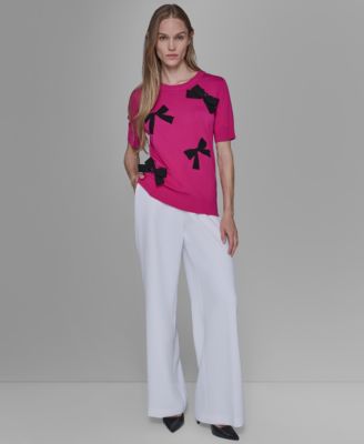 Petite Bow Short Sleeve Sweater