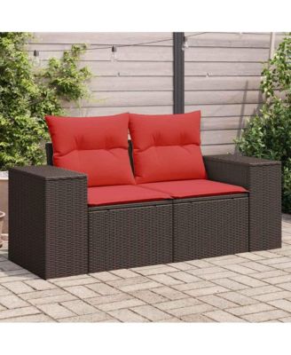 Patio Sofa with Cushions 2-Seater Brown Poly Rattan