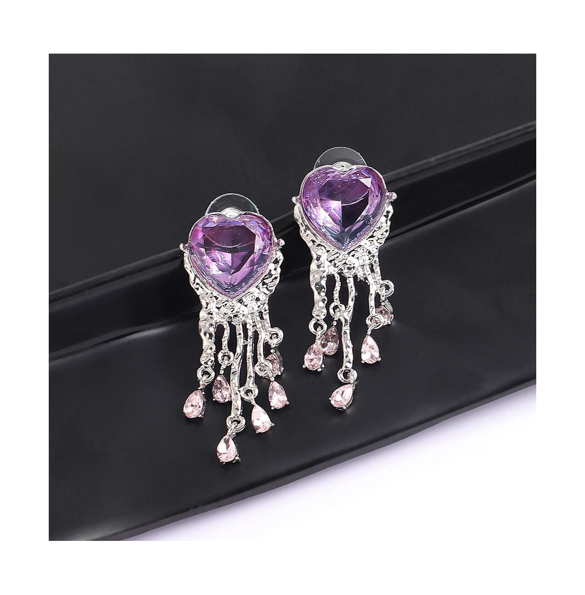 Sohi Heart-stone Drop Earrings In Purple