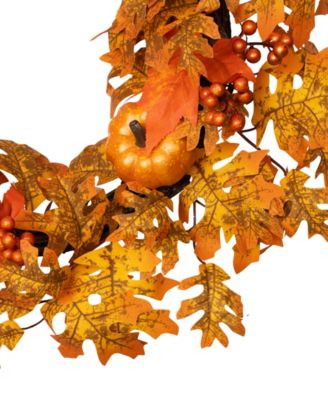 Fall Leaves Pumpkins And Berries Artificial Thanksgiving Wreath Unlit, 22"