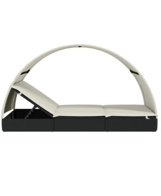 Sunbed Black & Cream PE rattan, Powder-coated steel Double