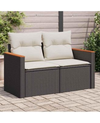 Garden Sofa Black PE rattan, powder-coated steel, solid acacia wood