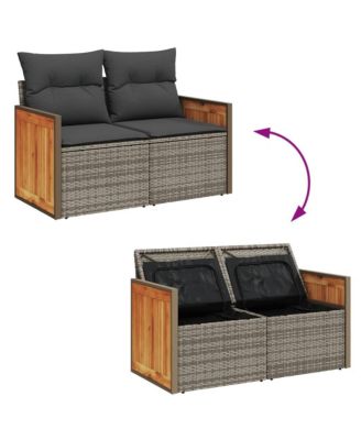 Garden Sofa Grey PE rattan, powder-coated steel, solid acacia wood