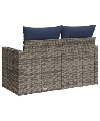 Patio Sofa with Cushions 2-Seater Gray Poly Rattan