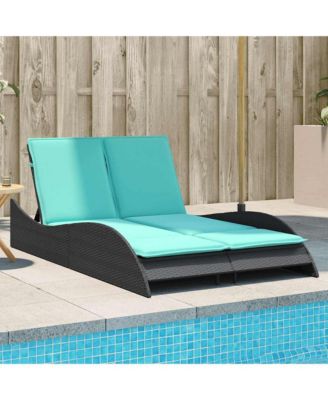 Sun Lounger with Cushions Black 44.9"x80.7"x28.7" Poly Rattan