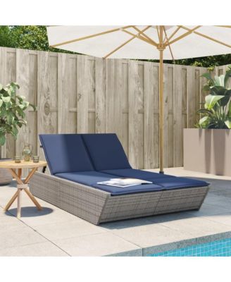 Patio Double Sun Lounger Gray PE Rattan Double