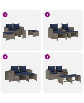 5 Piece Patio Sofa Set with Cushions Stackable Gray Poly Rattan