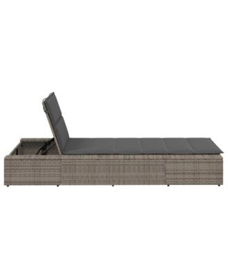 Sunbed Grey PE Rattan Single Cushioned Sun Lounger Rectangular