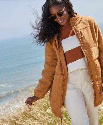 Women's High Pile Fleece Quilted Mixed Media Parka