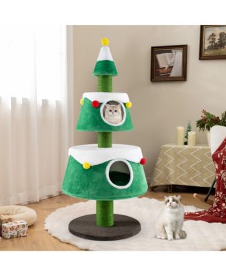 Christmas Cat Tree for Indoor Cats w/ 2 Condos Sisal Scratching Posts Spring Toy